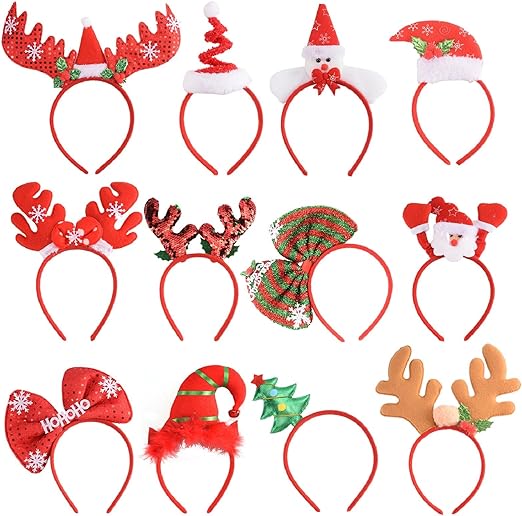 SEVEN STYLE 12 PCS Holiday Headbands, Cute Christmas head hat toppers: