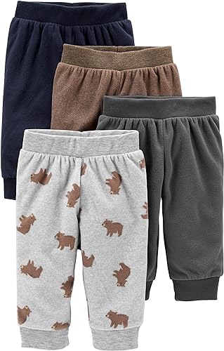 Simple Joys by Carter's Unisex Babies' Fleece Pants, Pack of 4, Brown/Dark Grey/Light Grey Bear Print/Navy, 6-9 Months