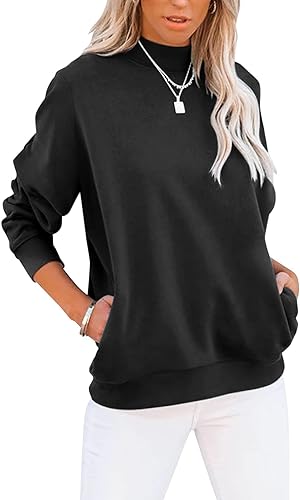 TICTICMIMI Women's Casual Long Sleeves Sweatshirt Tops Mock Turtleneck Lightweight Tunic Fall Pullover with Pocket