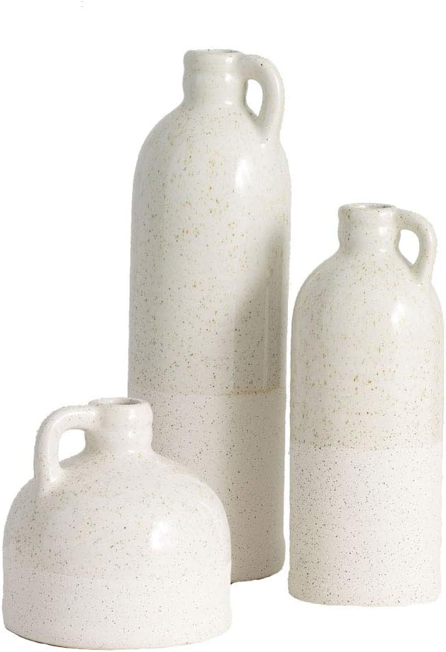 Sullivans Modern Farmhouse Distressed Two-Toned White Small Ceramic Jug Set of Three