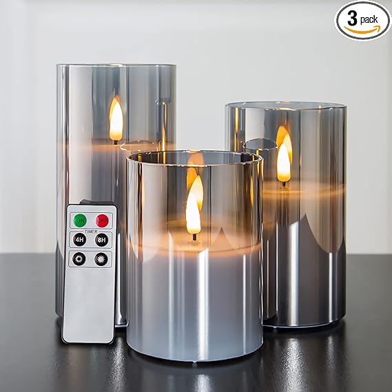 Eywamage Grey Glass Flameless Candles