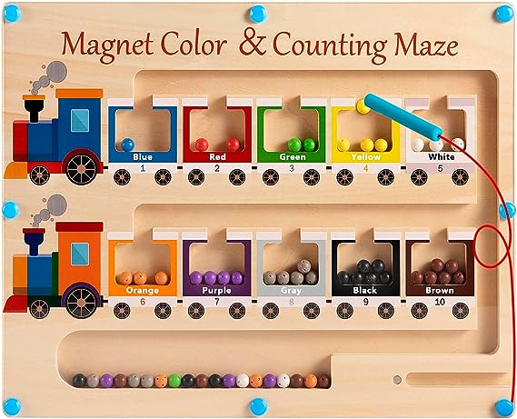 Magnetic Color and Number Maze Board Wooden Montessori Fine Motor Skills Toys 