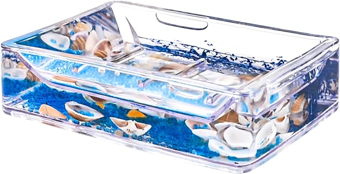 Acrylic Blue Plant Shells Soap Box White Oil 3D Liquid Decorative Bathroom Soap Dish Soap Tray for Shower and Kitchen Sink Home Bathroom and Kitchen Decoration Accessories LTMYC03FZH
