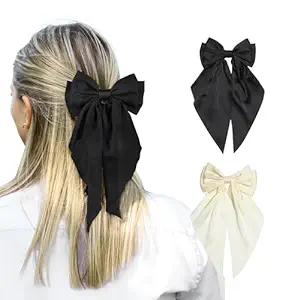 
Roll over image to zoom in
2 Pcs Hair Bows for Girls Hair Ribbons for Woman Girls Hair Bows for Women Ribbon for Hair Black Bow Girls White Hair Bow Hair Accessories for Woman Coquette Accessories (Black, Beige)